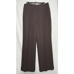 Dress Pants Women 10 Brown Pinstripe Cuff Hem Trouser Casual‎ Corner